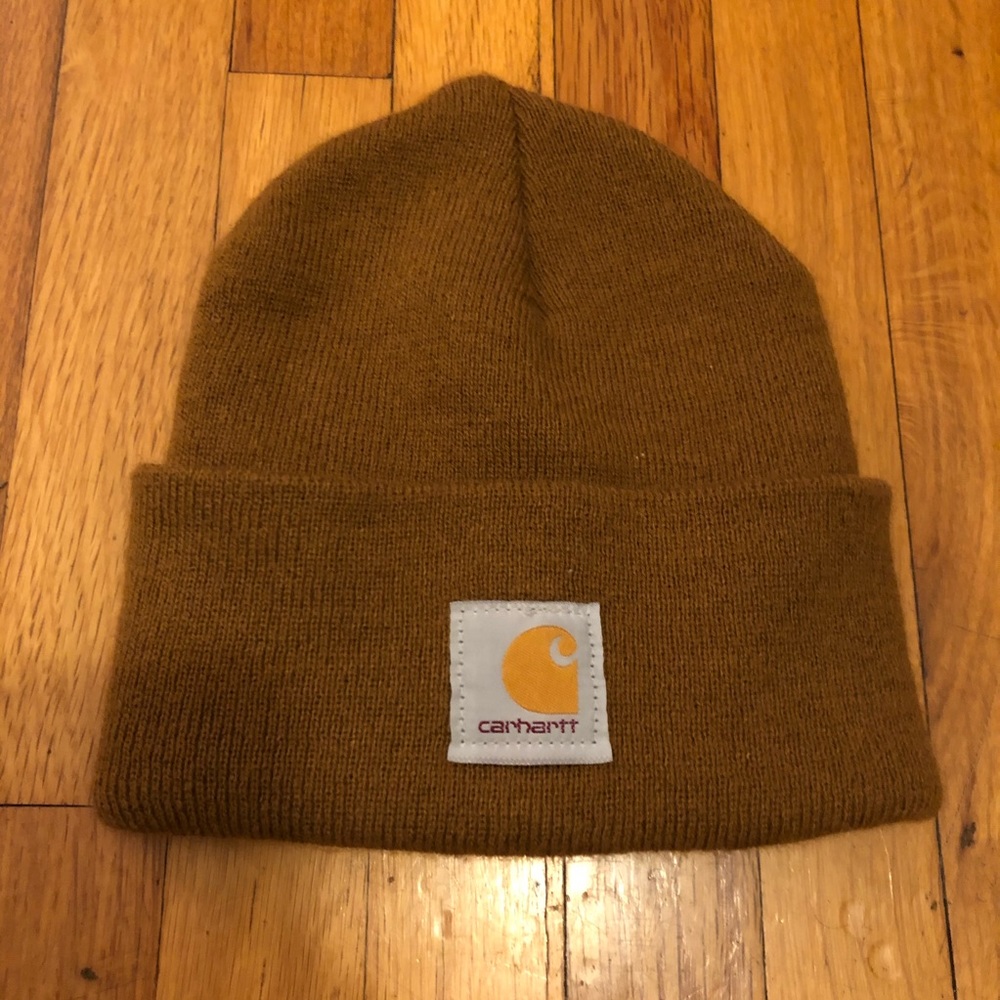 Carhartt Beanie Hat Logo Patch Brown